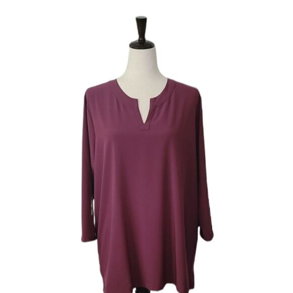 Orvis Maroon Notiched V-neck 3/4 Sleeve Zip Pocket Top Size L - Picture 1 of 9